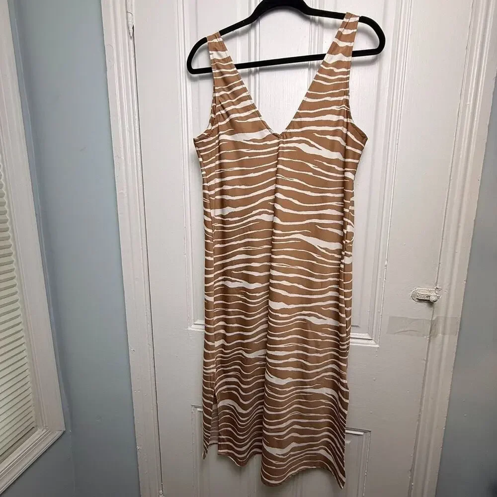 A New Day Animal Print V-Neck Sleeveless Midi Dress Womens Large Brown White - Picture 6 of 8